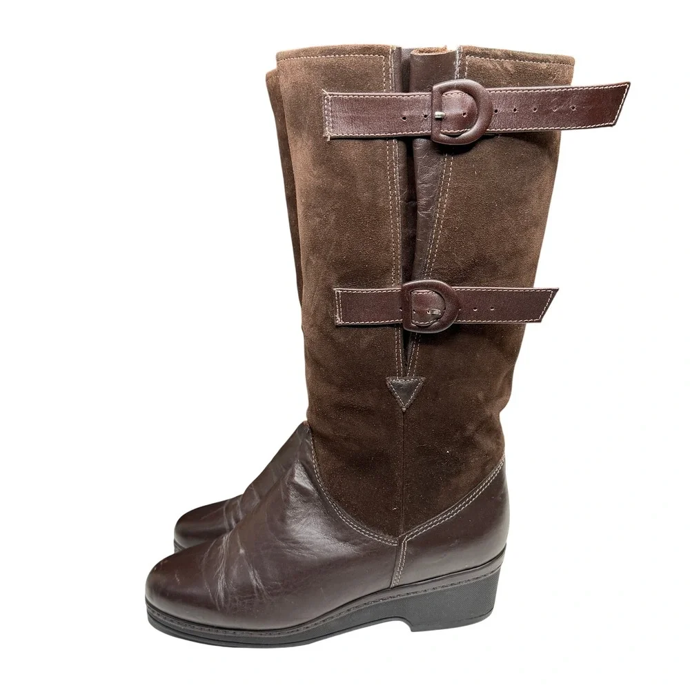 Vtg Pajar Canada Boots Women 8.5 Brown Leather Suede Tall Shearling Lined Winter